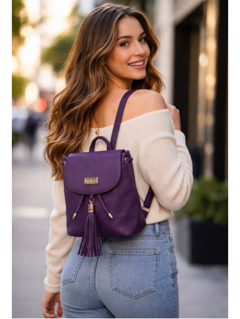 Monat purple backpack purse